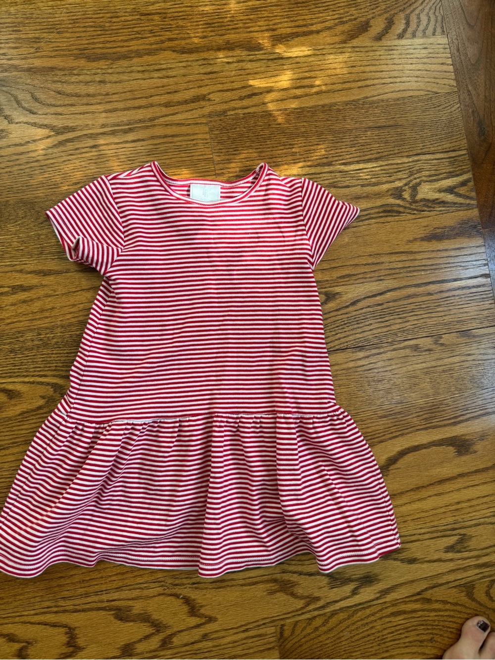 Little English Pink and White Striped Short Sleeve Drop-Waist Dress